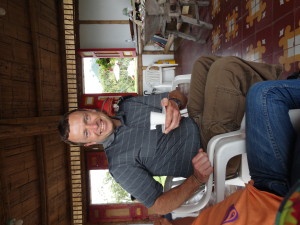 Scott with his freshly made expresso at the coffee farm