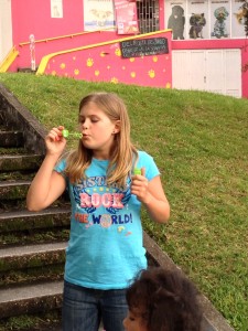 Blowing Bubbles Aunt Kim brought was fun!