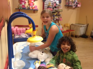 Washing their new Build a Bears (or monkeys)