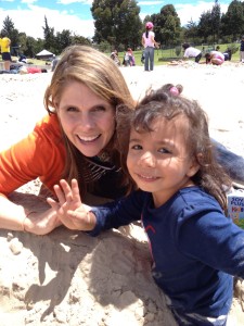 Lanie and Mommy at the sand pits. Her legs and feet are covered in sand so we sang the song..."Head and shoulders... Where are your knees?  Where are your toes?"