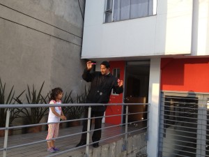 Each time we come back to the apartment Lanie wants Juan Carlos, our doorman, to blow some of her bubbles. Here they are!