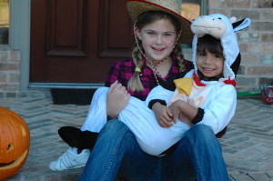 The ranch hand and the cow for Halloween!